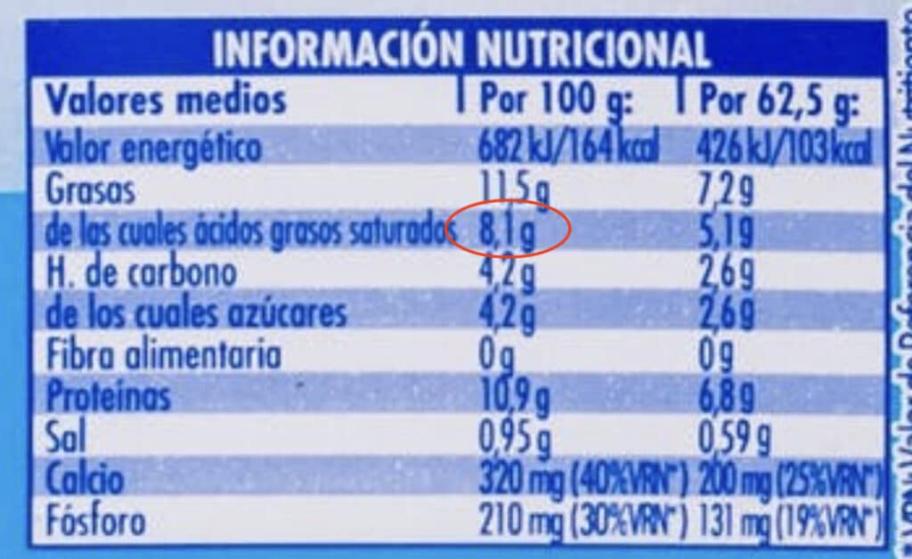 valor nutricional queso fresco