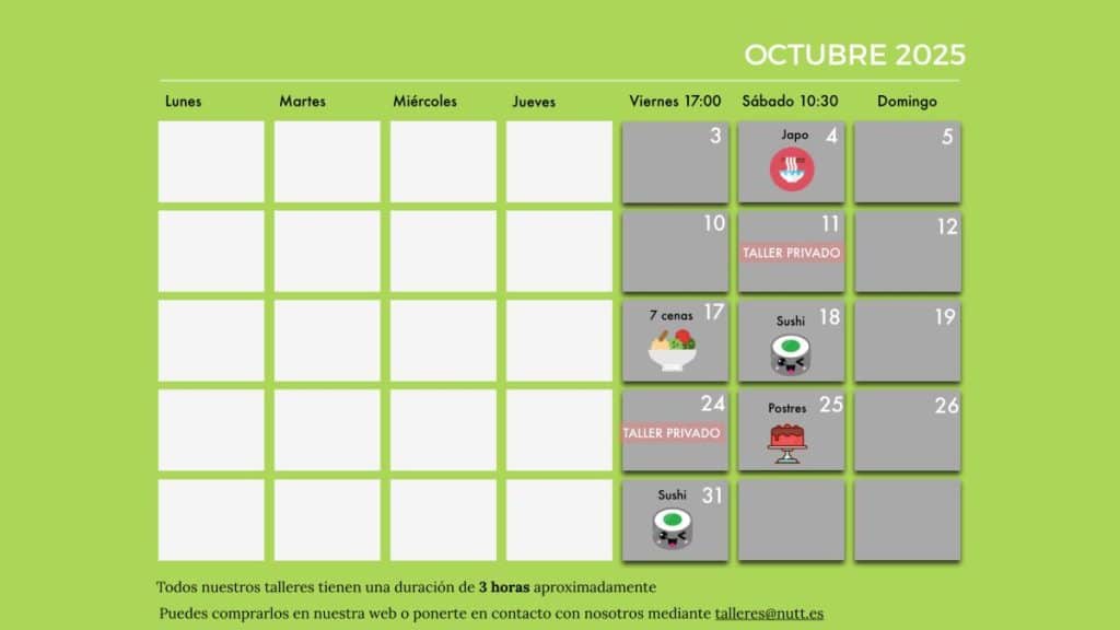 calendario talleres de cocina octubre