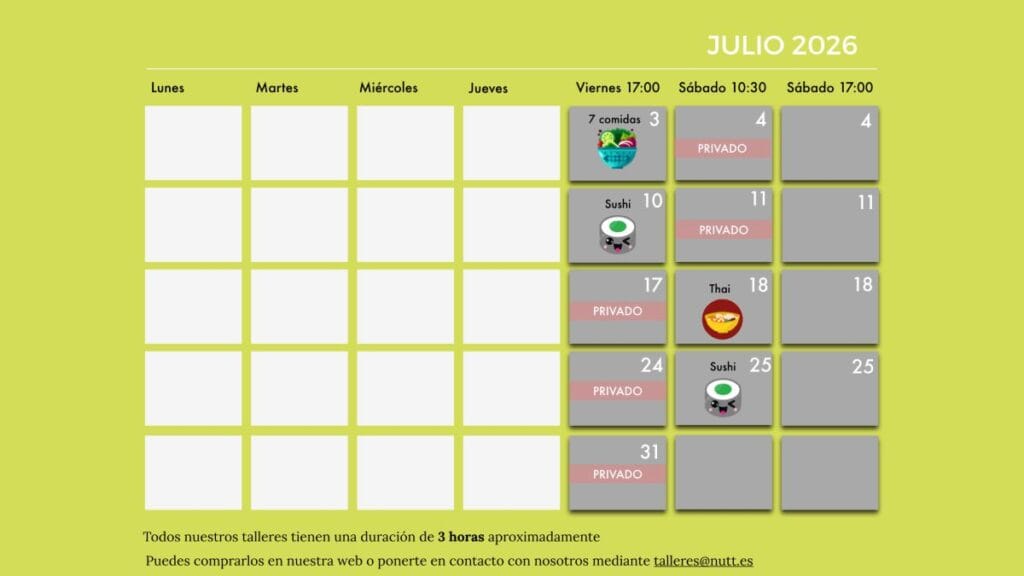 calendario talleres de cocina Valencia